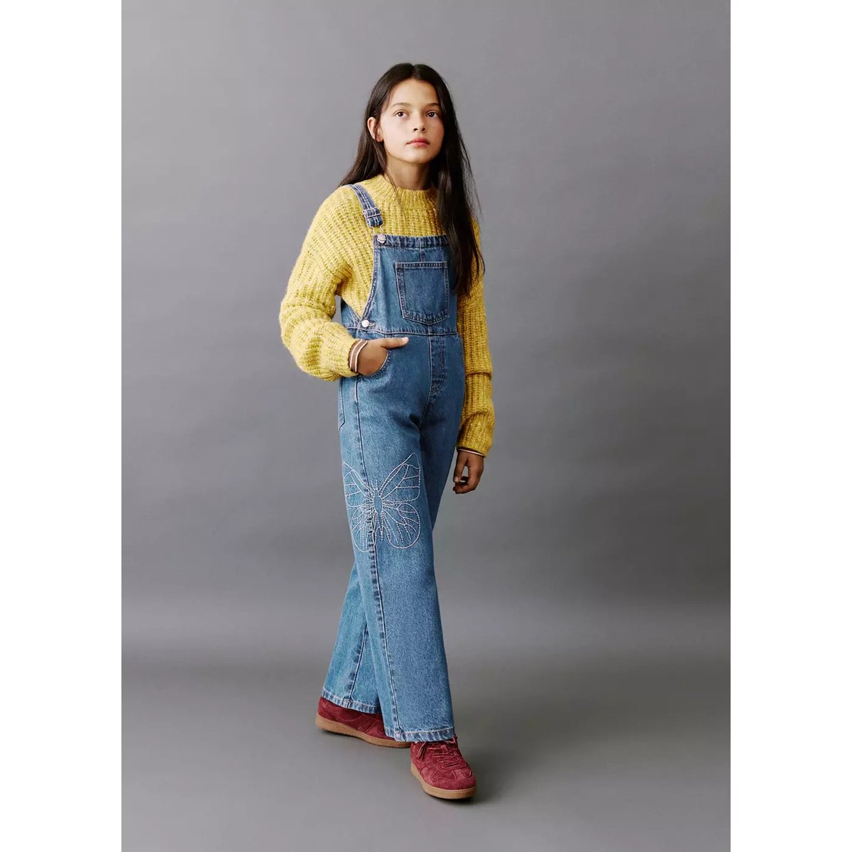Salopette jean papillons brodés bleu foncé, MANGO KIDS