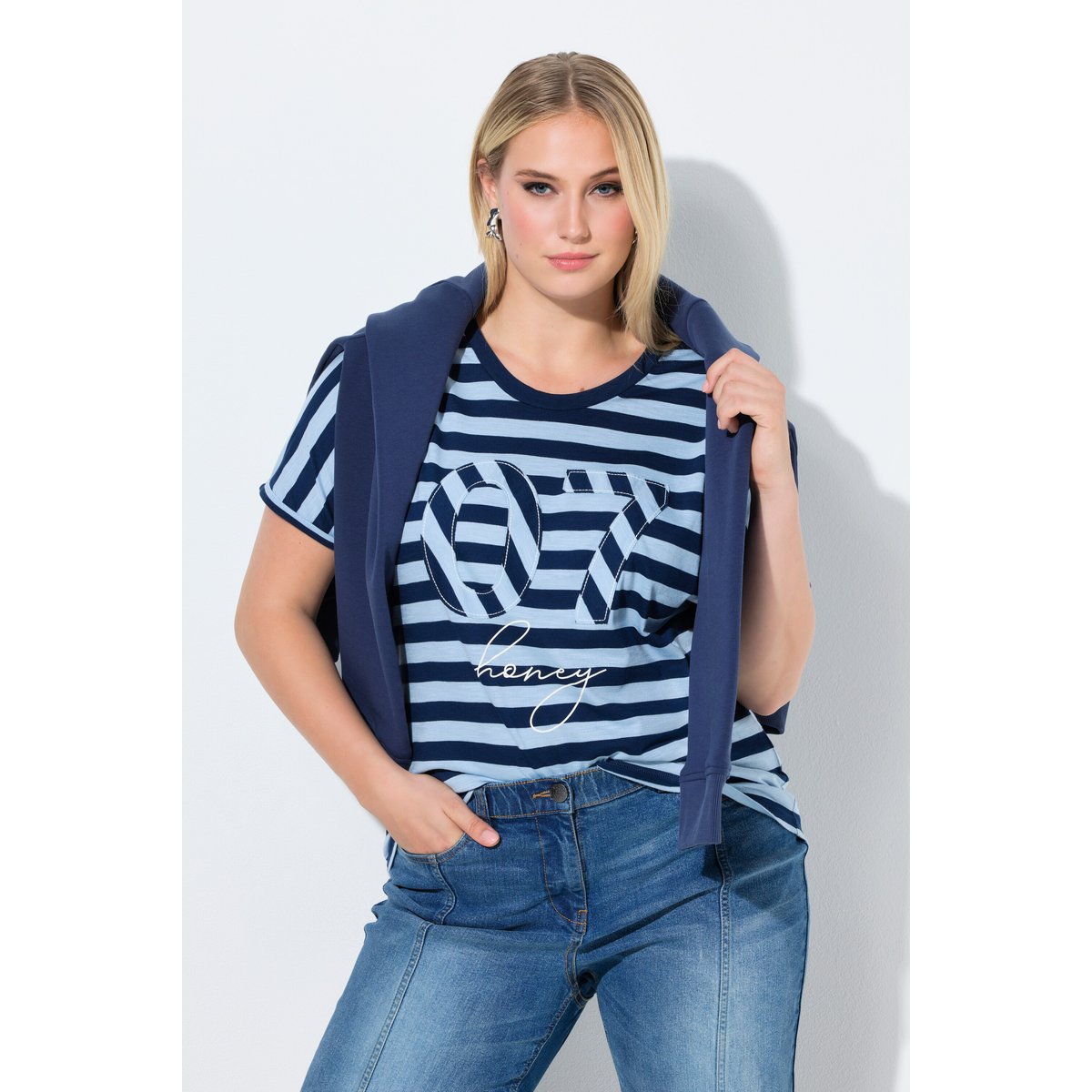 T-shirt rayé oversize bleu encre, ULLA POPKEN