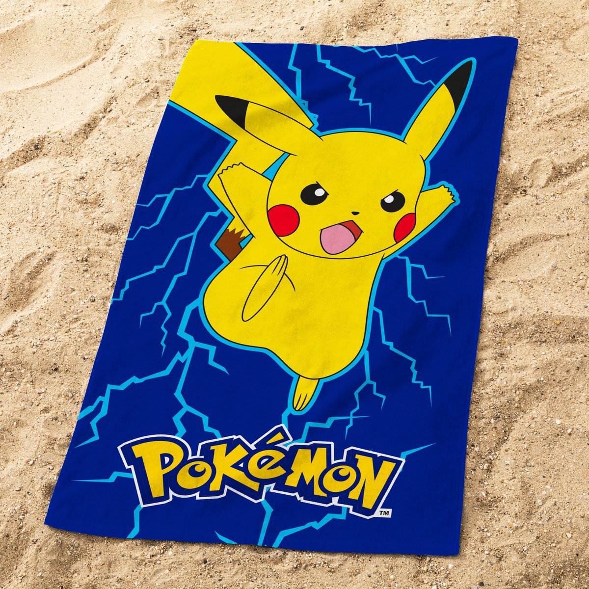 Serviette de bain et de plage imprimée 100% coton, VOLT bleu, POKEMON