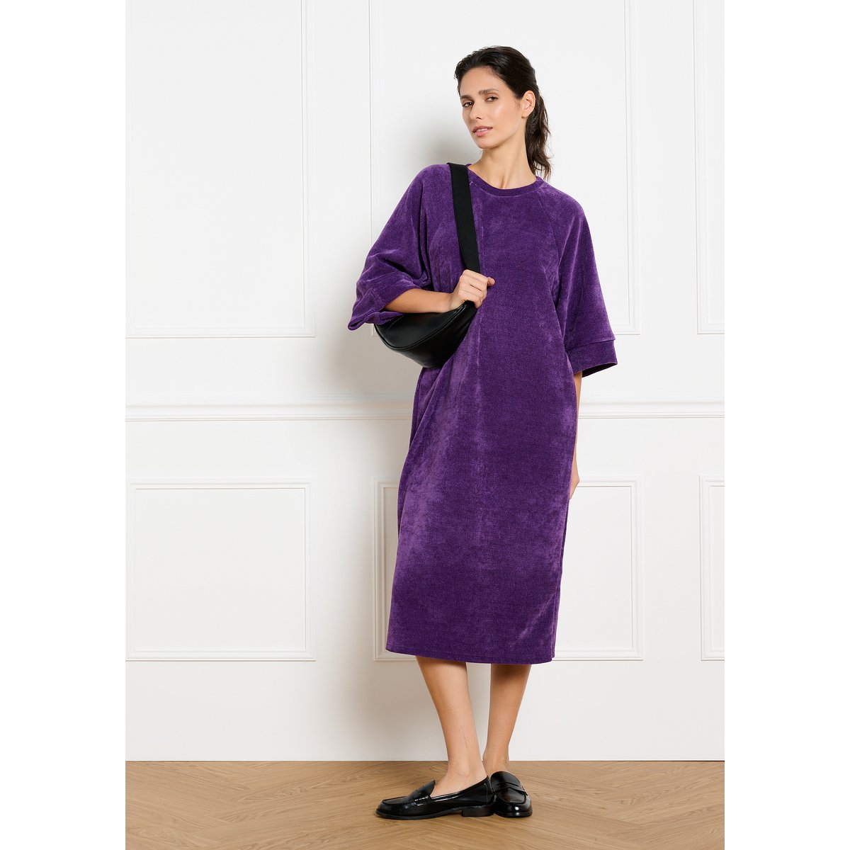 Robe midi en velours purple, LOLALIZA