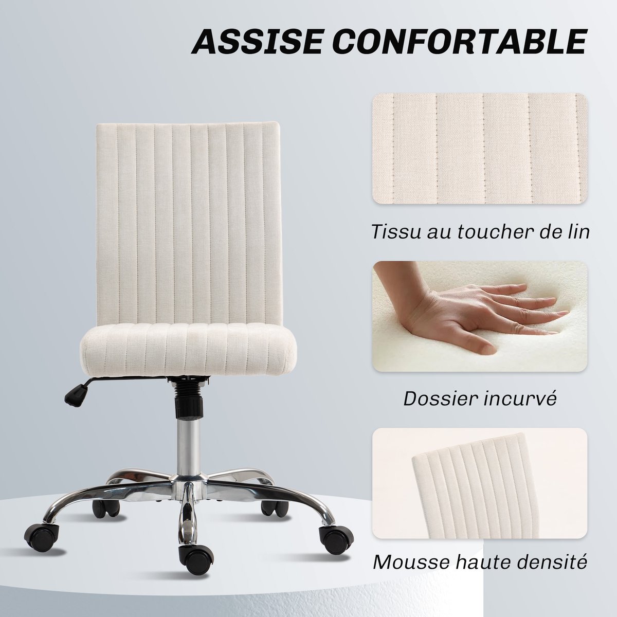 Chaise de bureau Tissu aspect lin (100% crème, HOMCOM