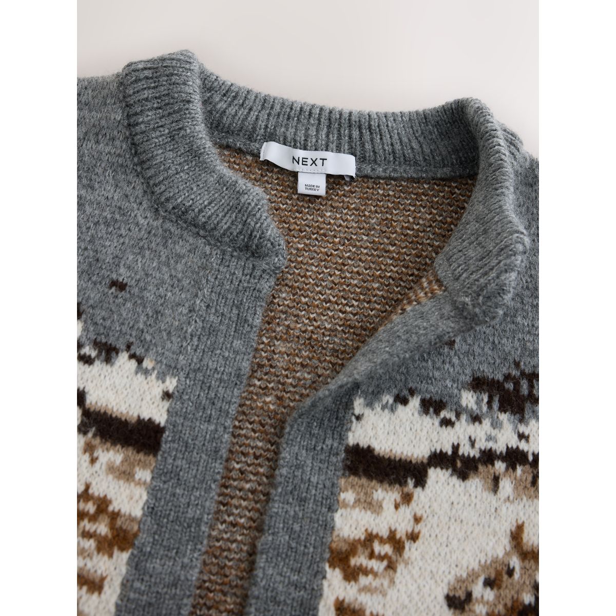 Cardigan en maille à motif jacquard cheval gris/brun, NEXT