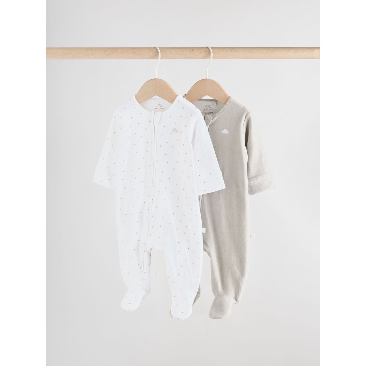 Grenouillère en velours à zip bébé, lot de 2 gris, NEXT