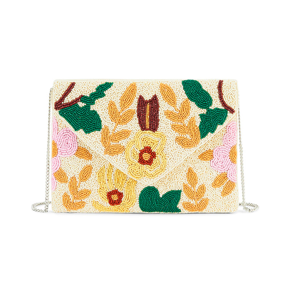 Sac pochette brodé de perles EULALIE ecru, WILD