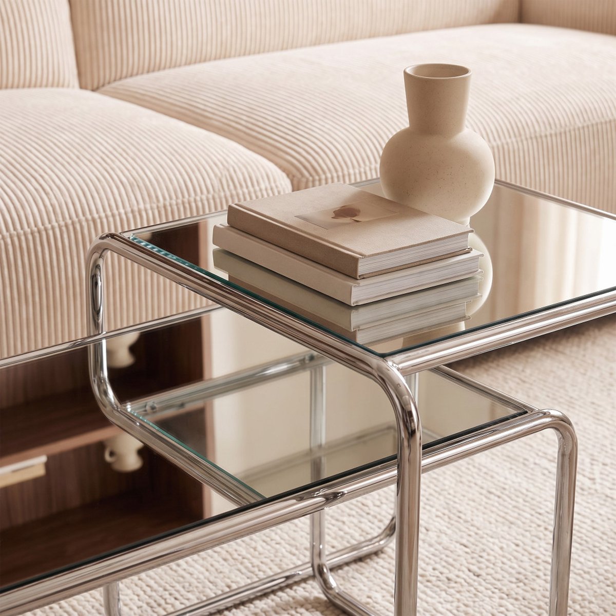 Table d'appoint en miroir pieds chrome- RIKA transparent, DRAWER