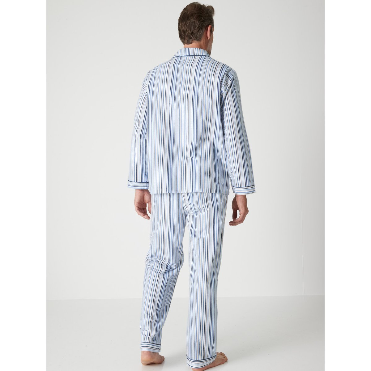 Pyjama classique flanelle pur coton rayé bleu ciel, DAXON