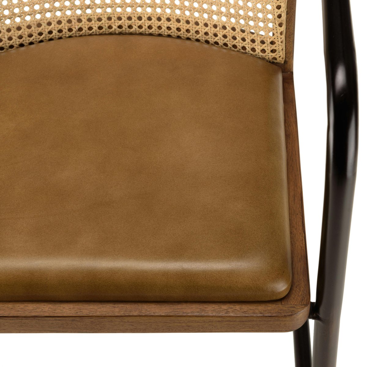 Fauteuil cuir et rotin havane pied luge arrondi (lot de 2) TIM marron, PIER IMPORT
