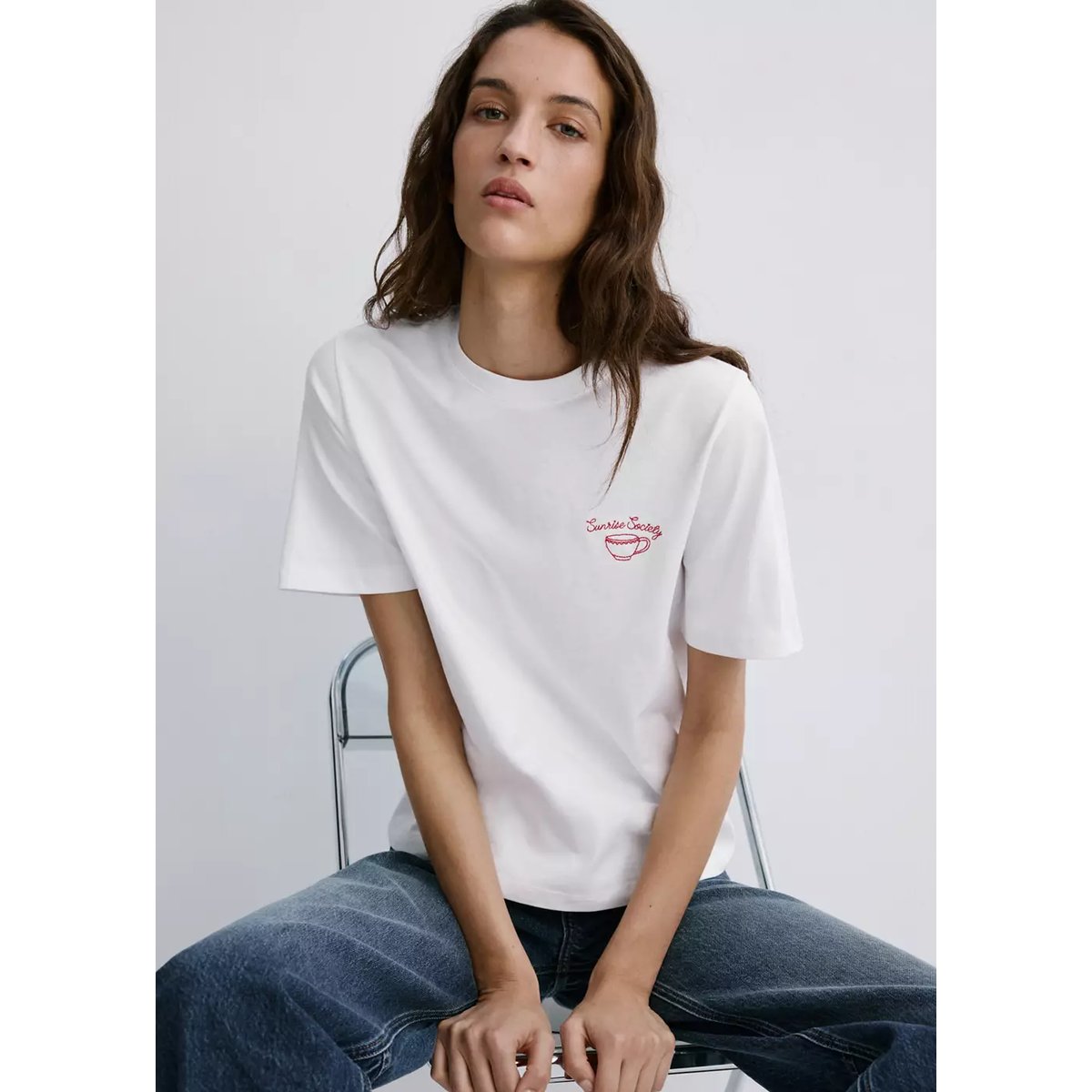 T-shirt en coton imprimé blanc, MANGO