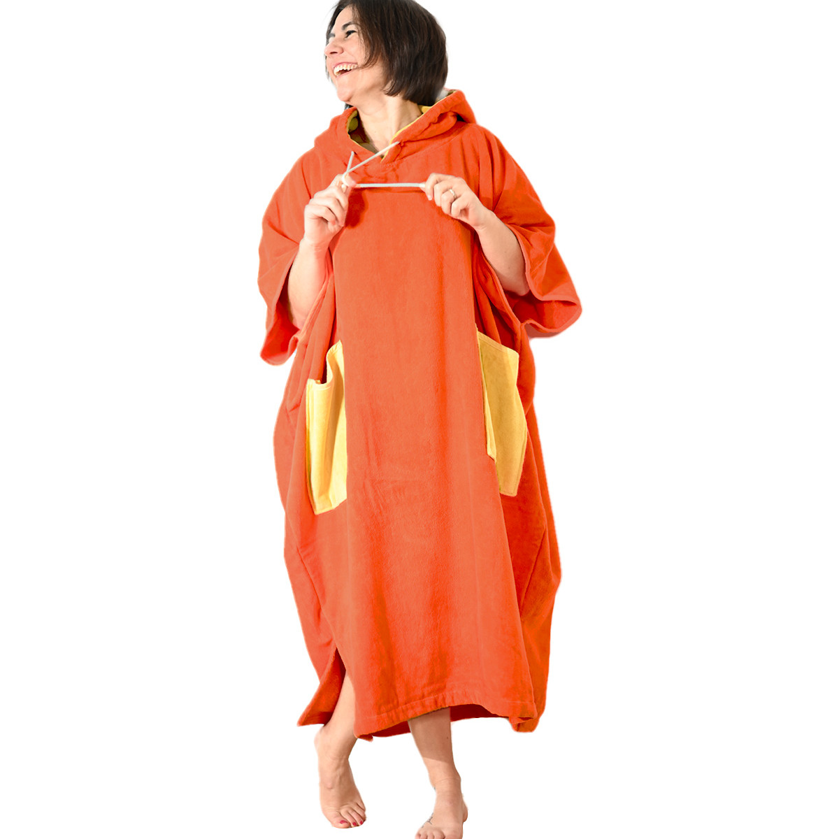 Poncho de plage adulte en velours BEACH corail, SENSEI MAISON