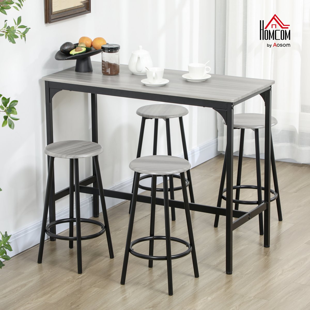 Ensemble de table de bar MDF Gris gris, noir, HOMCOM