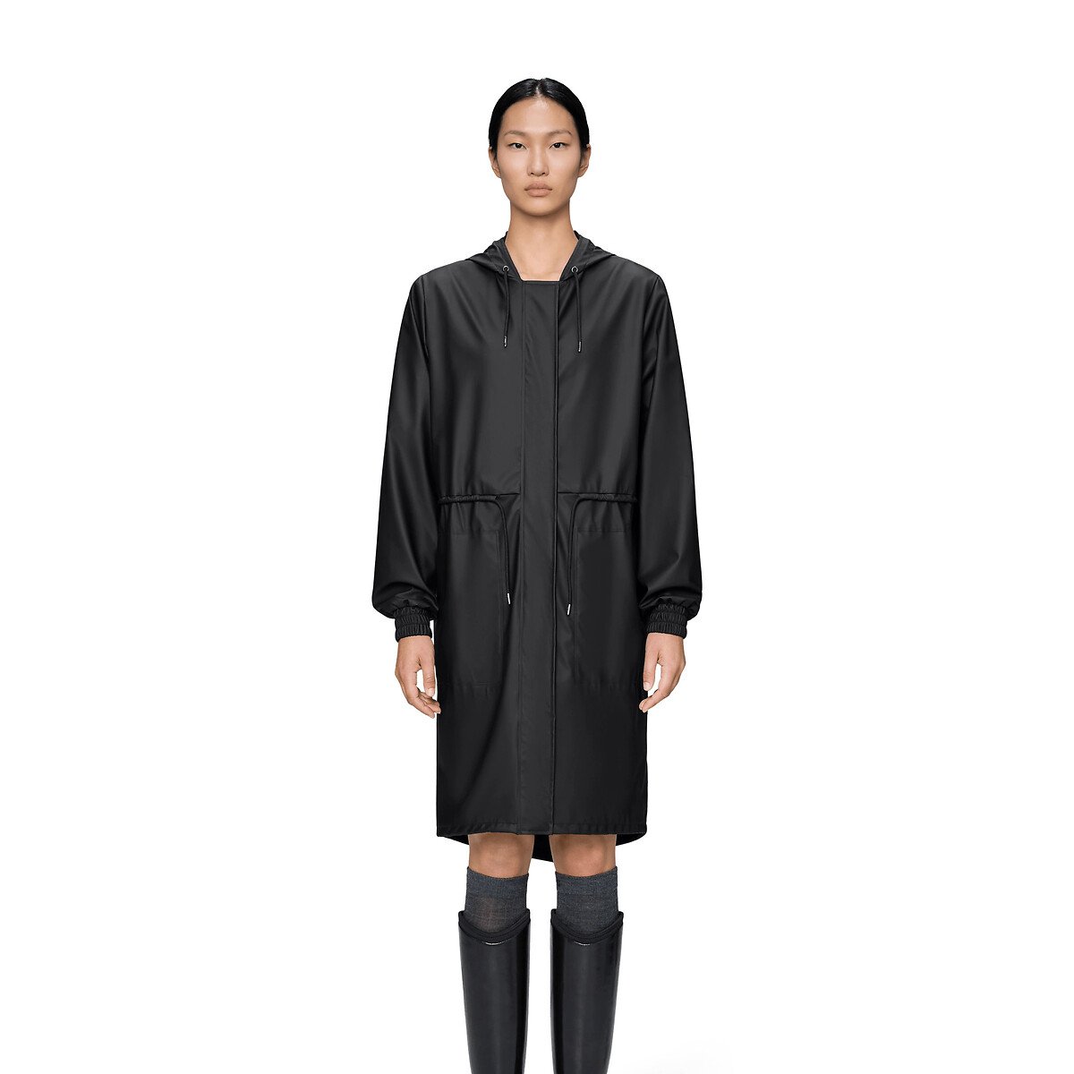 Coupe-vent à capuche mi-long STRING W PARKA noir, RAINS