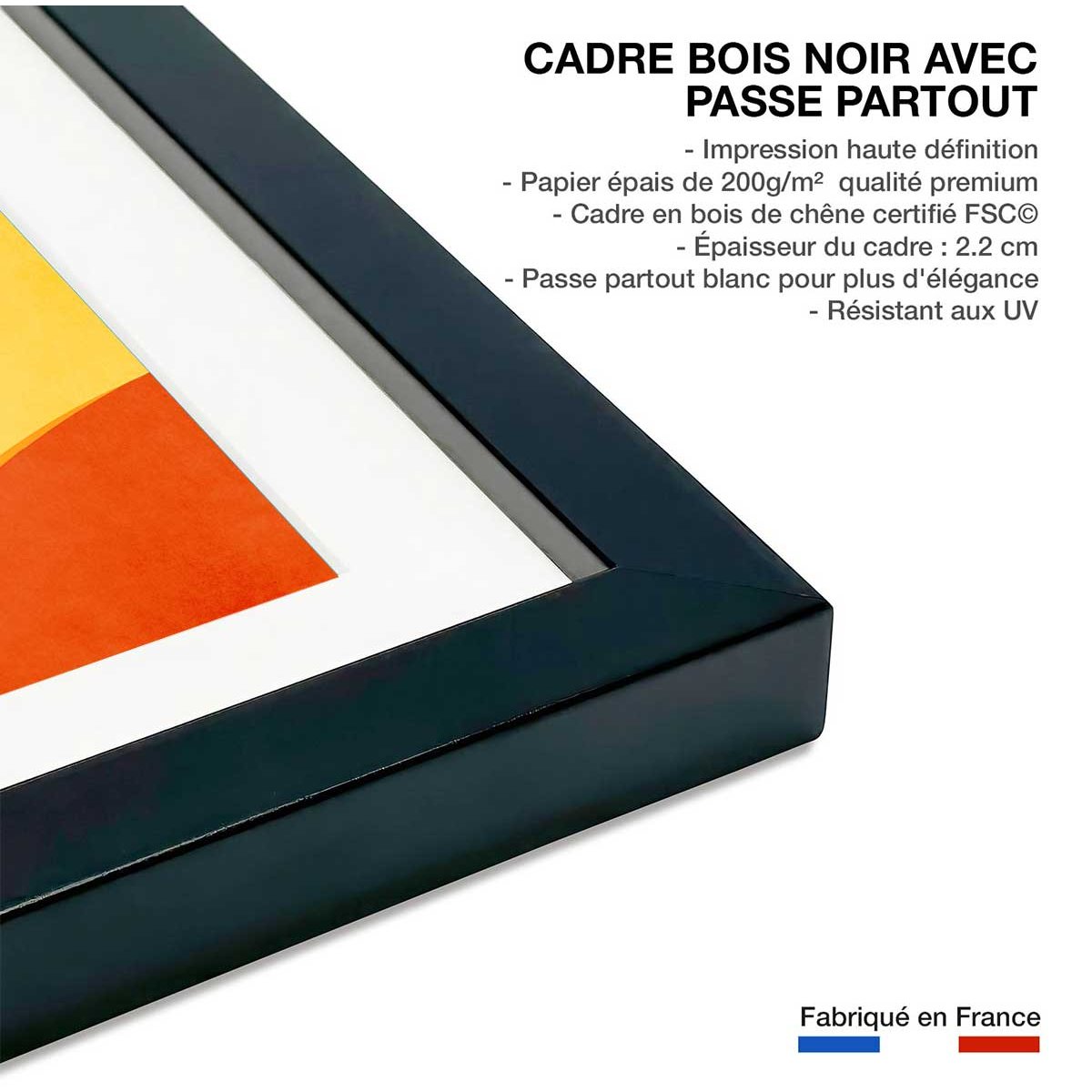 Vague harmonieuse affiche + cadre en bois - noir, HEXOA