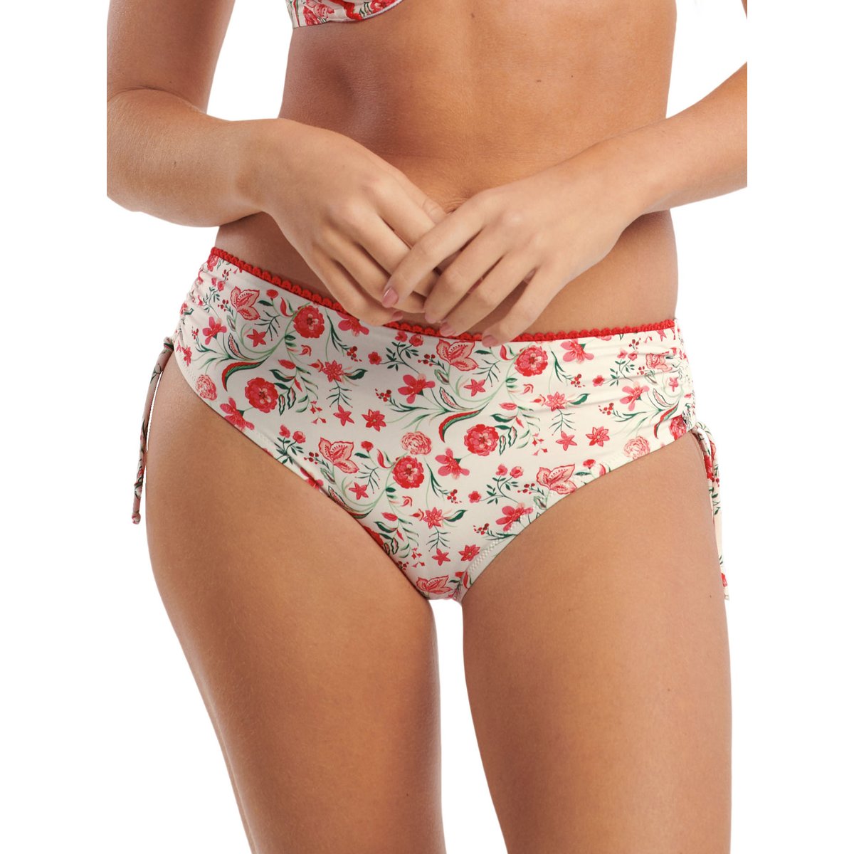 Bas maillot slip de bain taille haute côtés froncés Java ivoire, LISCA