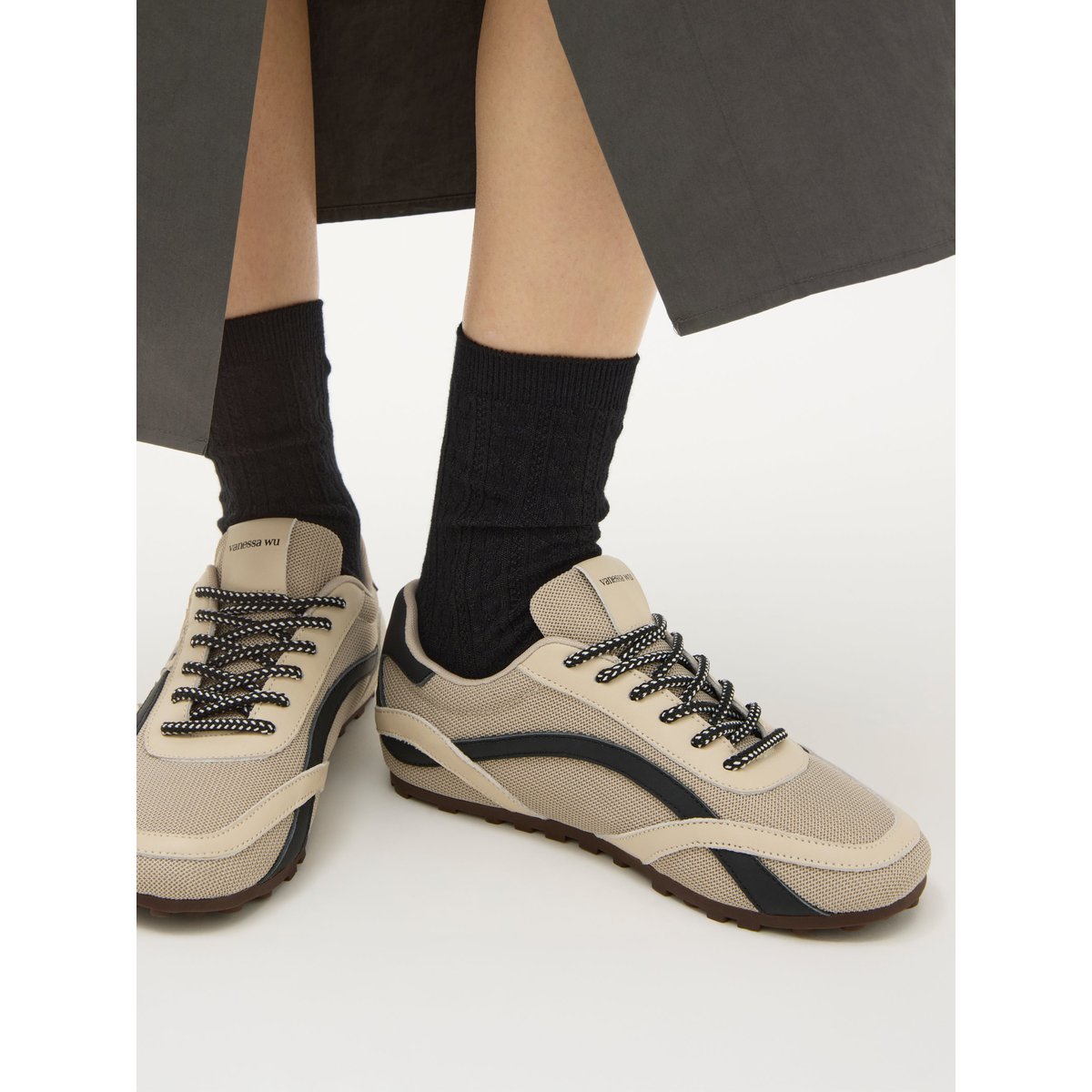 Chaussettes en côtelé tressé TOKYO Low noir, VANESSA WU