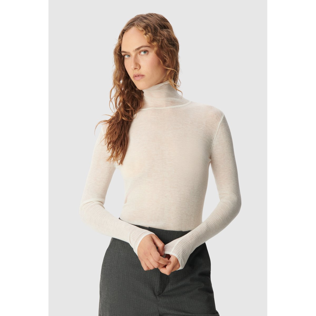 Pull tricot fin côtelé 100% laine ecru, IKKS