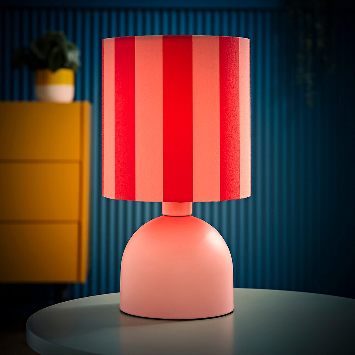 Meghan Table Lamp with Striped Shade in Pink pink, SO'HOME