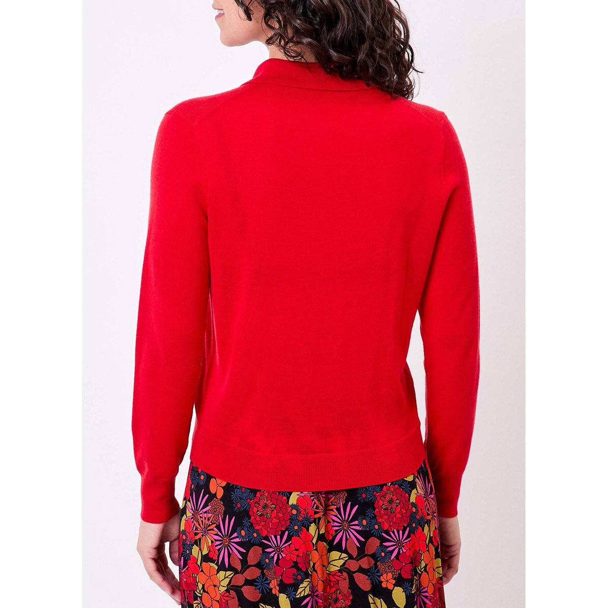 Pull laine mérinos col polo KARL rouge, PRINCESSE NOMADE