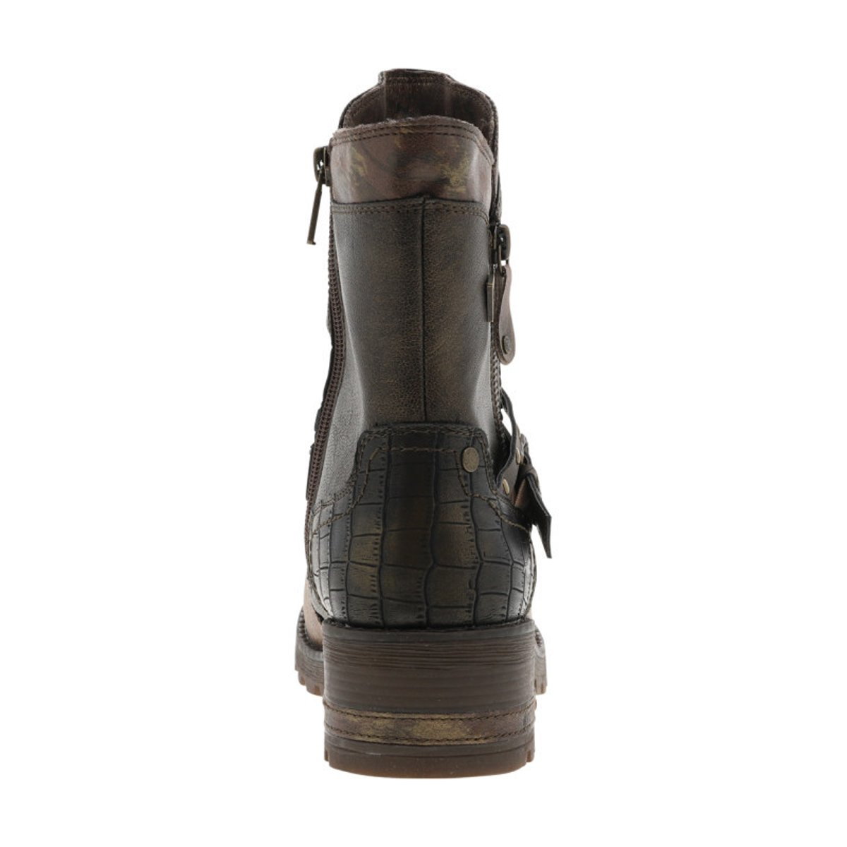 Boots bronze à talon décroché moyen avec des motifs floraux sur l'empeigne bronze, MUSTANG