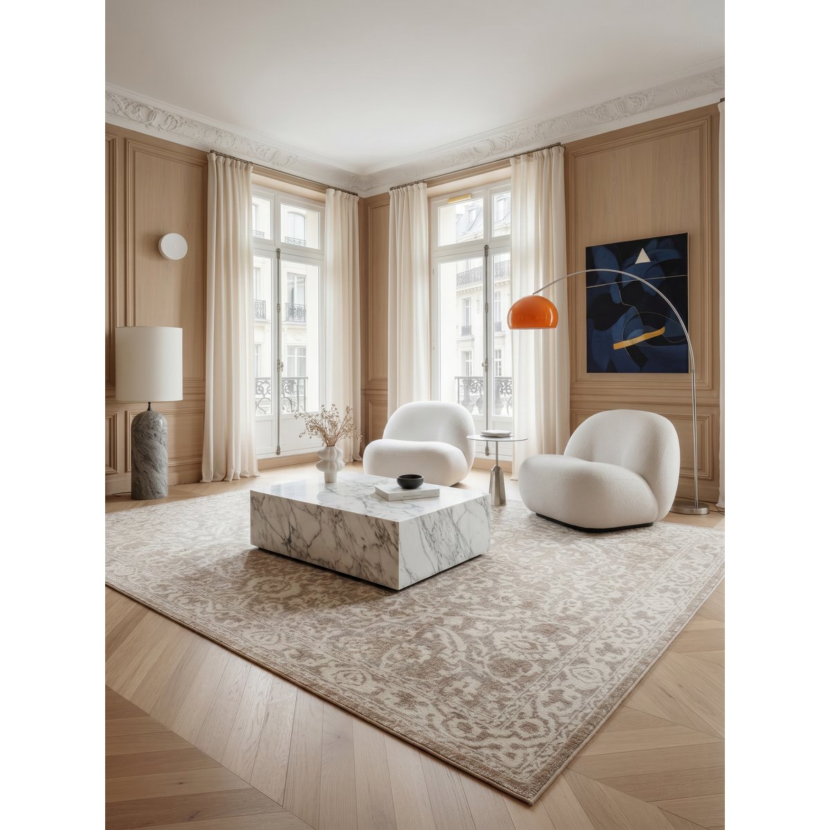Tapis design en fibres recyclées MARLY beige sable, AFK LIVING