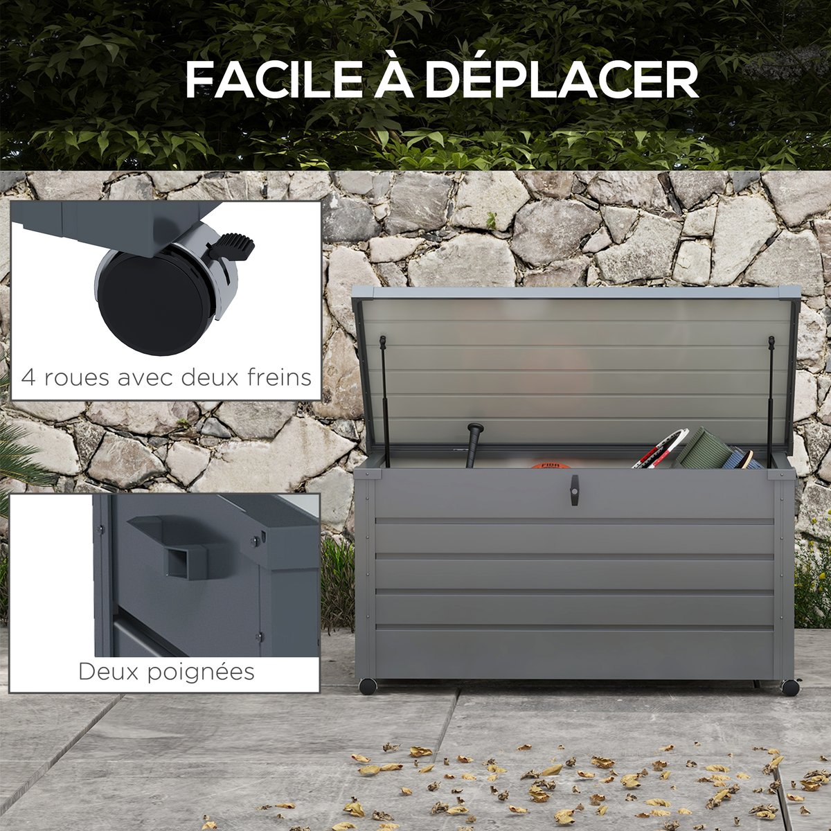 Coffre de rangement d'extérieur Acier gris, OUTSUNNY