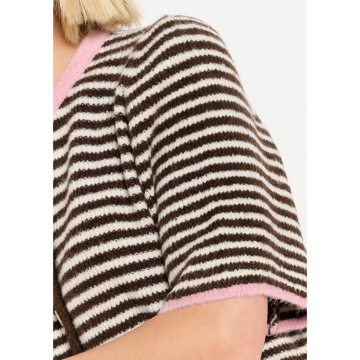 Gilet rayé maille douce rose bubblegum, LOLALIZA