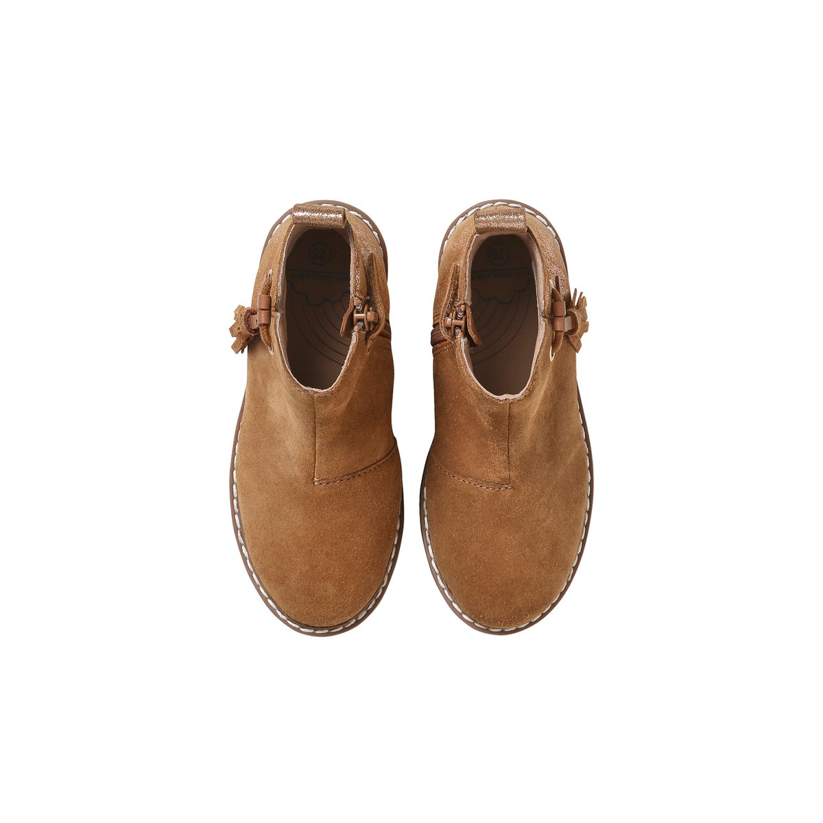 Boots cuir à pompon collection maternelle camel, VERTBAUDET