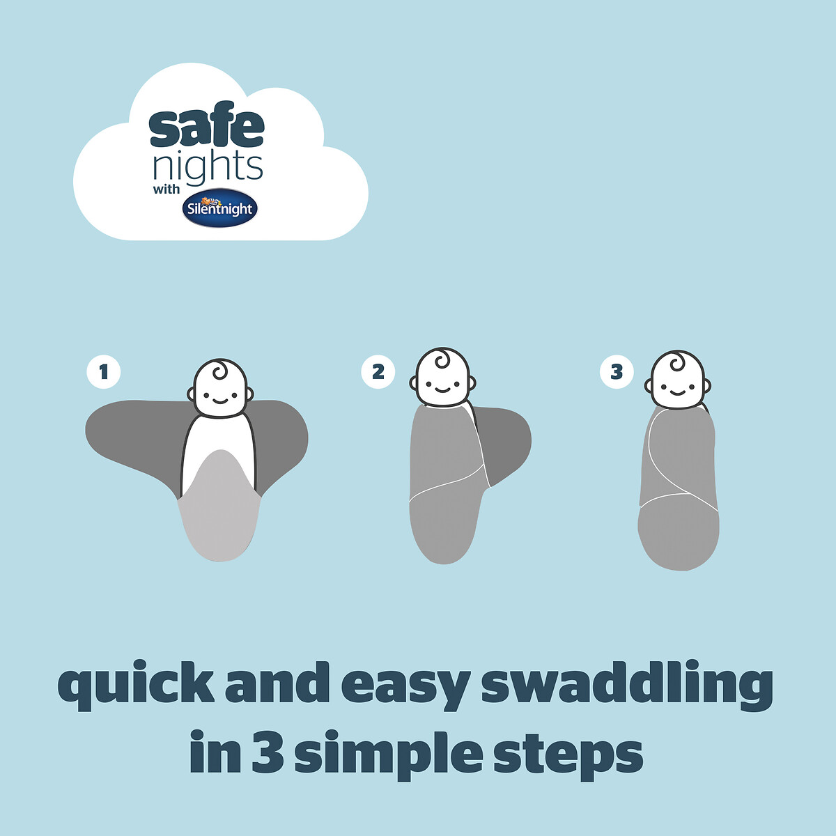 Safe Nights Set of Three Swaddle Blanket grey, SILENTNIGHT