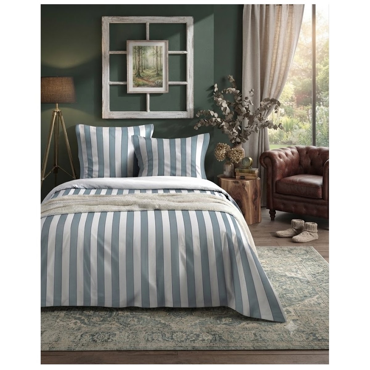 Parure de lit Collection Armel rayée bleu, EDEN