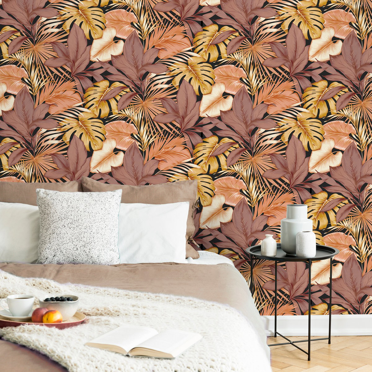 Papier peint feuilles d'eucalyptus Indra marron, ocre, sépia, SUPERFRESCO EASY