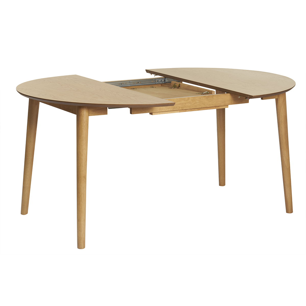 Table extensible rallonges intégrées ronde en bois clair chêne L115-154 cm EGO chêne clair, MILIBOO