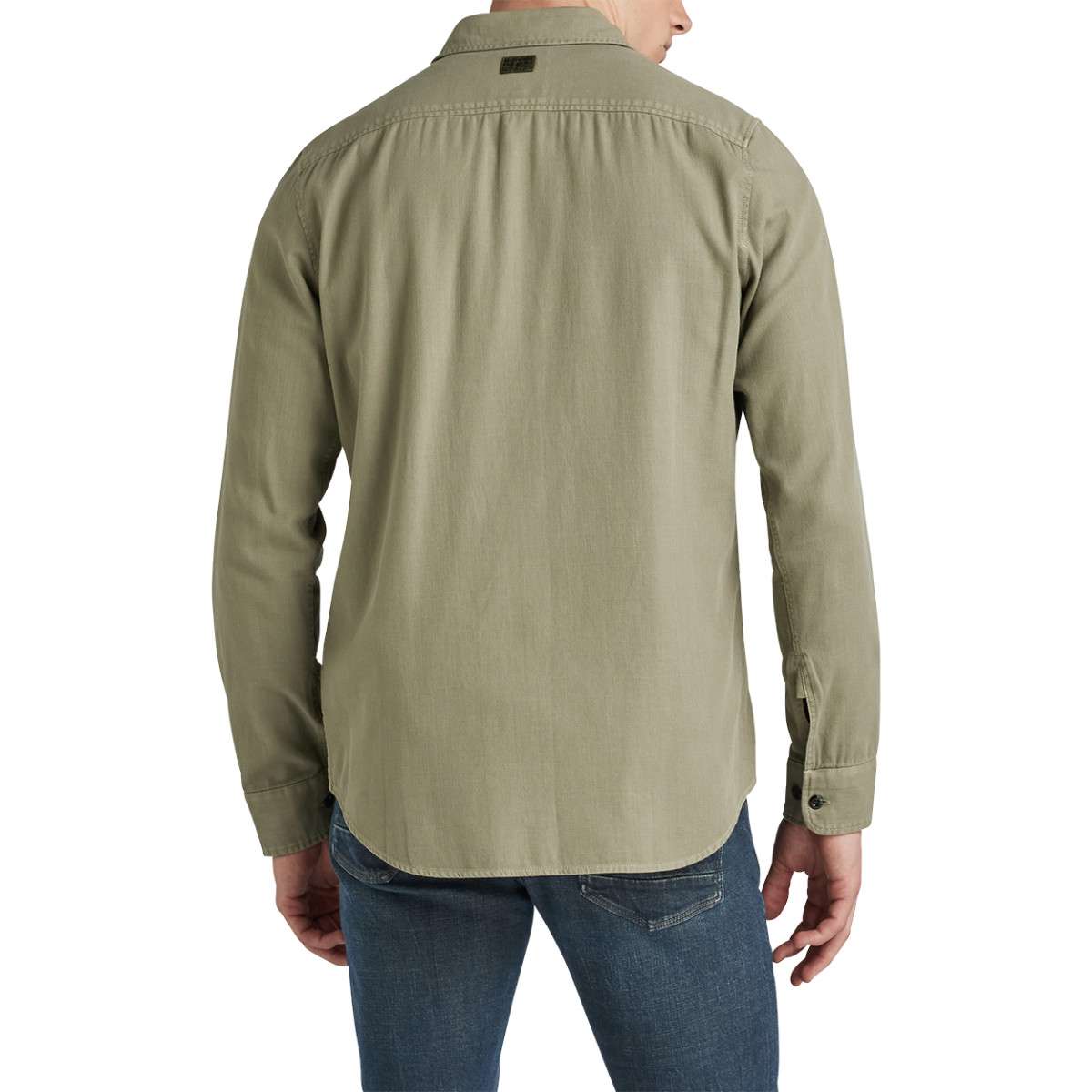 Chemise en coton bleu marine unie avec une coupe slim et un col à revers vert, G-Star RAW