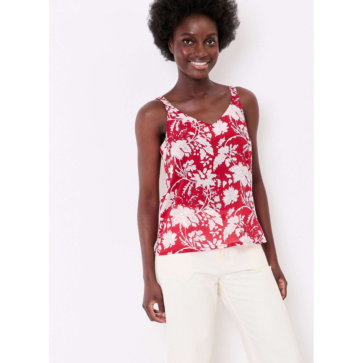 Débardeur imprimé voile de coton bio SIANA rouge siana, LA FIANCÉE