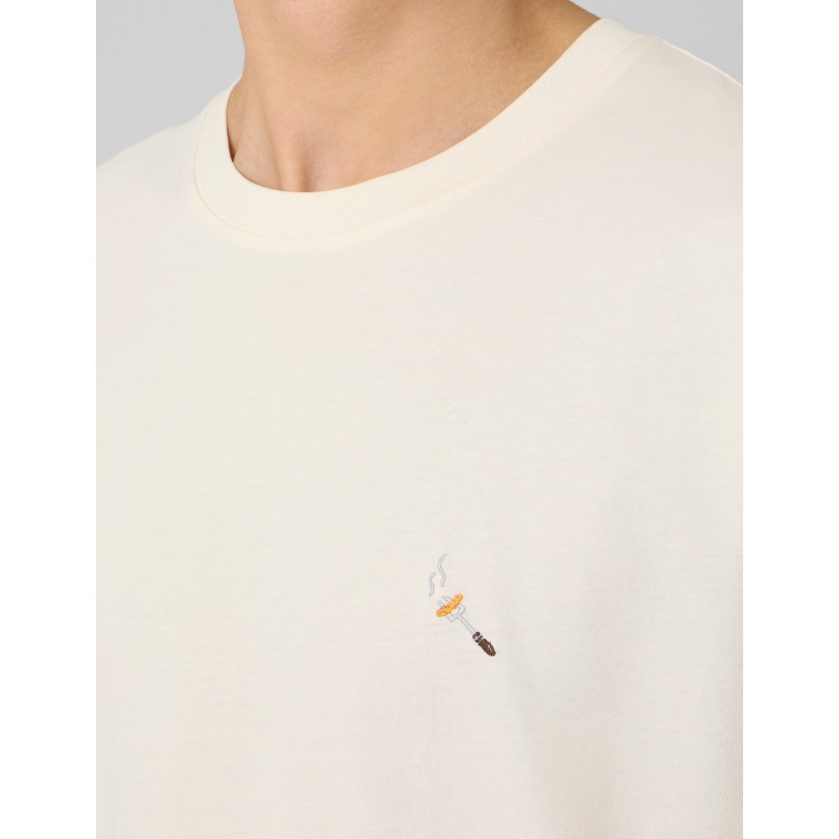 T-shirt broderie poitrine naturel, BZB