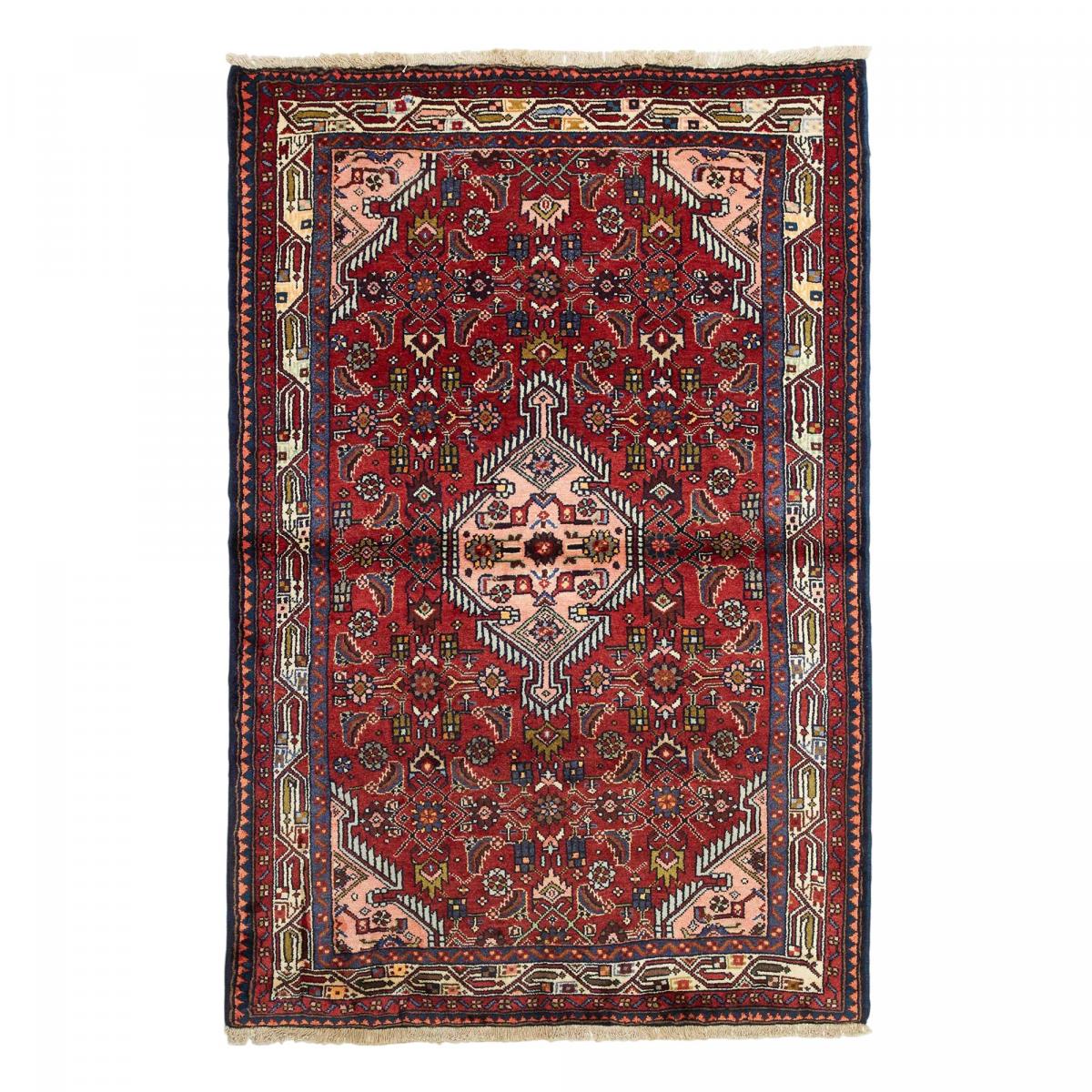 Tapis d'orient au motif oriental, noué à la main, HAMADAN 12 rouge, beige, bleu, UN AMOUR DE TAPIS