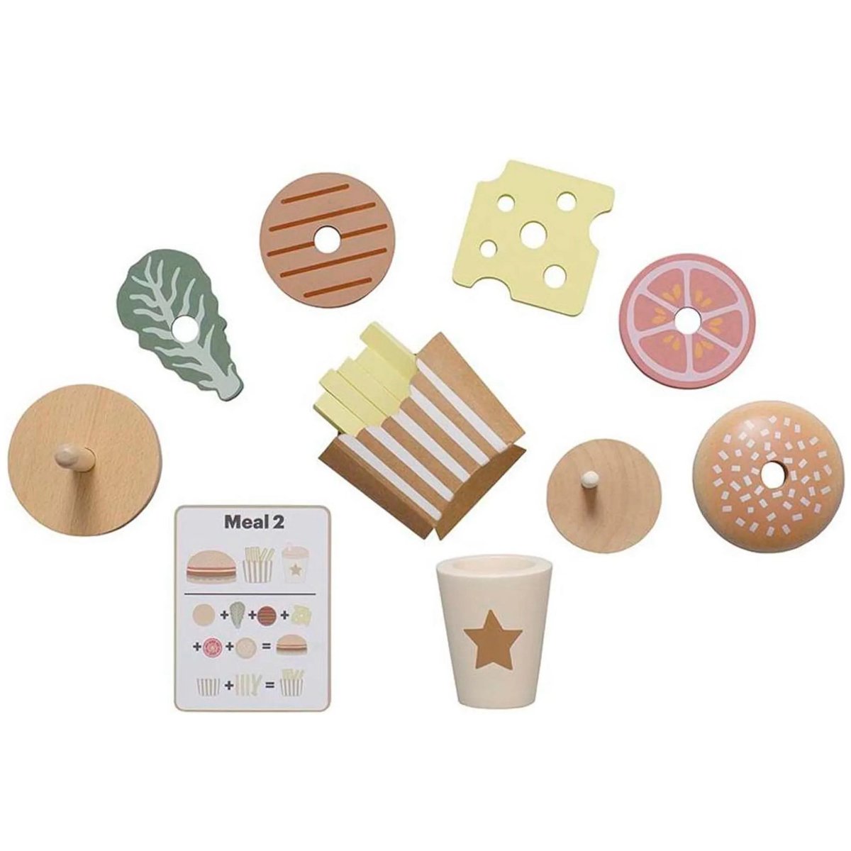 Jouet en bois dinette menu burger beige, JABADABADO