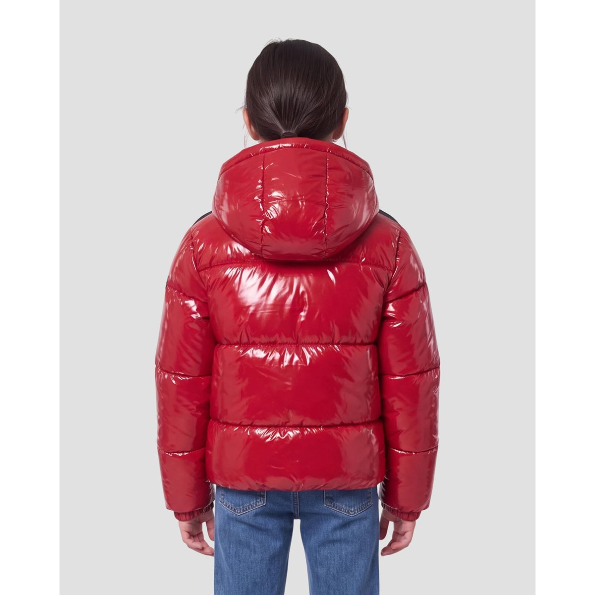 Blouson shiny à capuche enfant rouge, SCHOTT