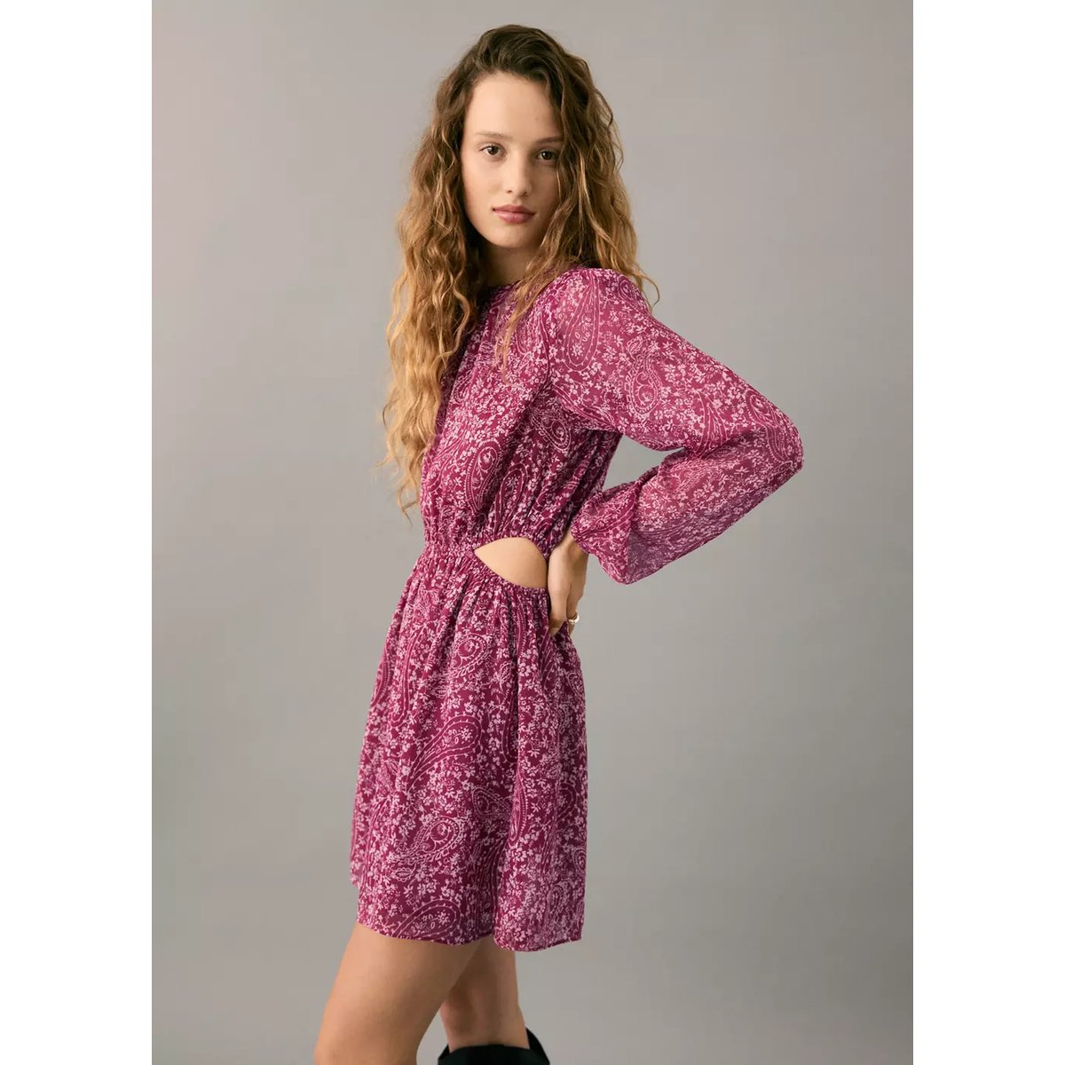 Robe cachemire cut-out grenat, MANGO TEEN