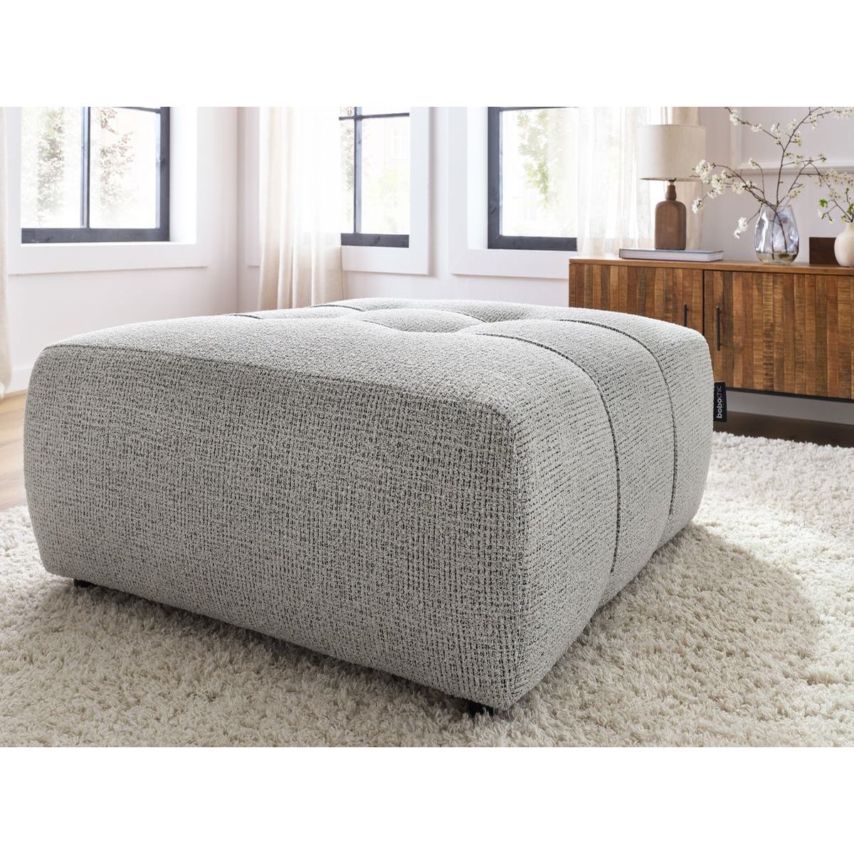Pouf tissu chiné, ARSENE gris clair, BOBOCHIC