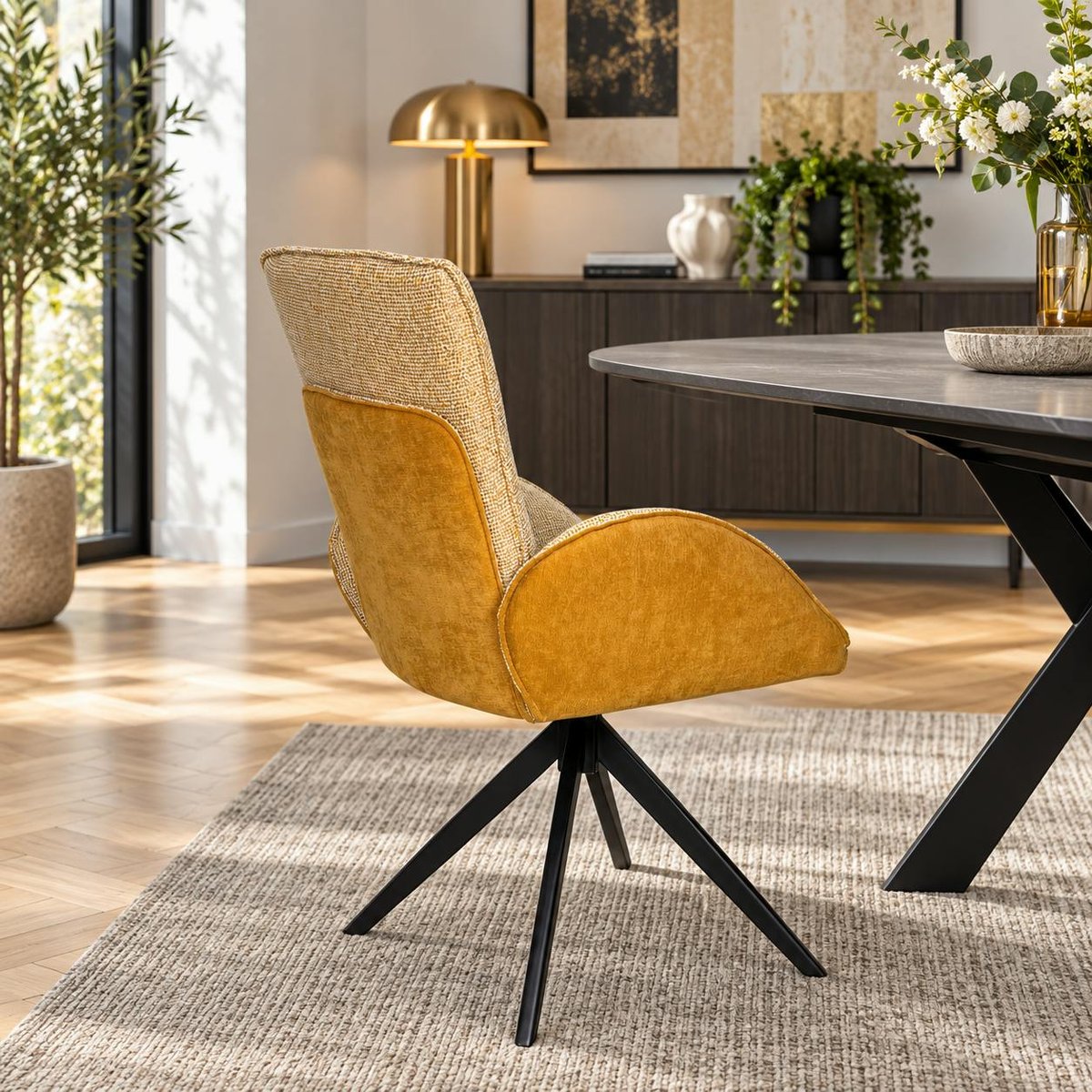 Fauteuil de table pivotant tissu bi-matière (lot de 2) AGADE moutarde, PIER IMPORT