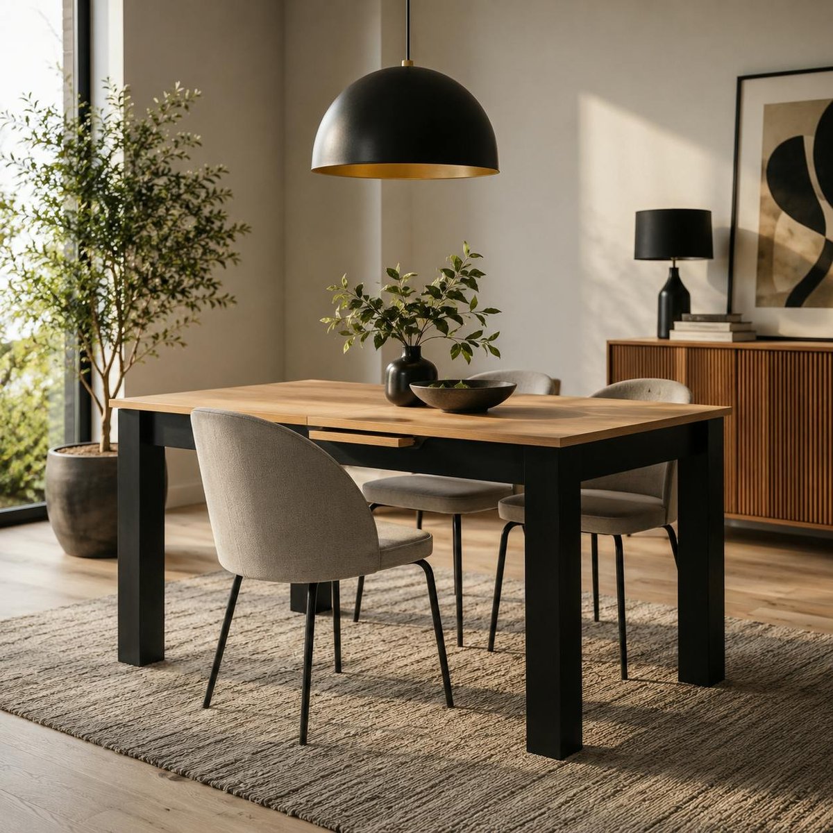 Table extensible moderne 4 à 6 places ALVA noir, PIER IMPORT
