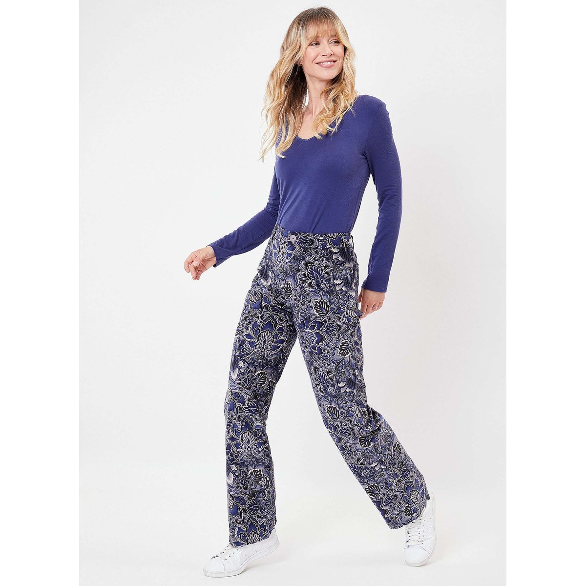 Pantalon large velours stretch SKADI bleu nuit, LA FIANCÉE