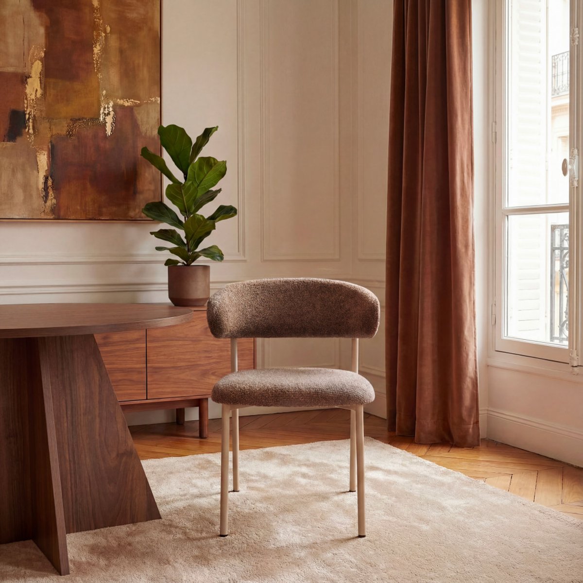 Lot de 2 chaises en tissu pieds beiges- ARIA marron chiné, DRAWER