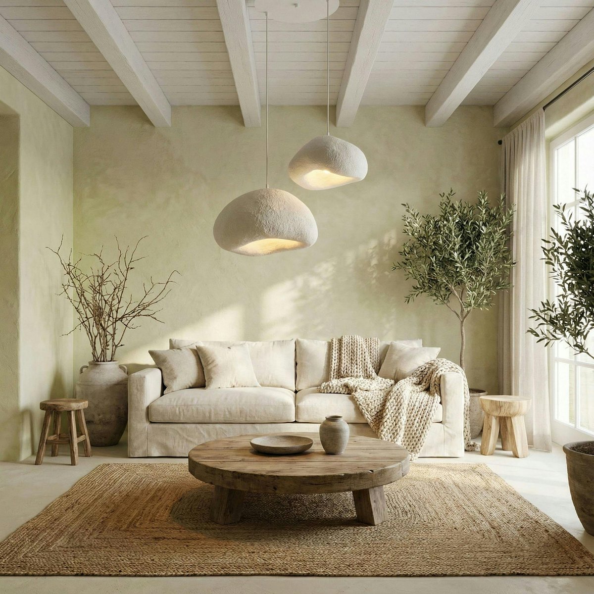 Suspension blanche design organique 2 abat-jour 70 cm NOXIS blanc, PIER IMPORT