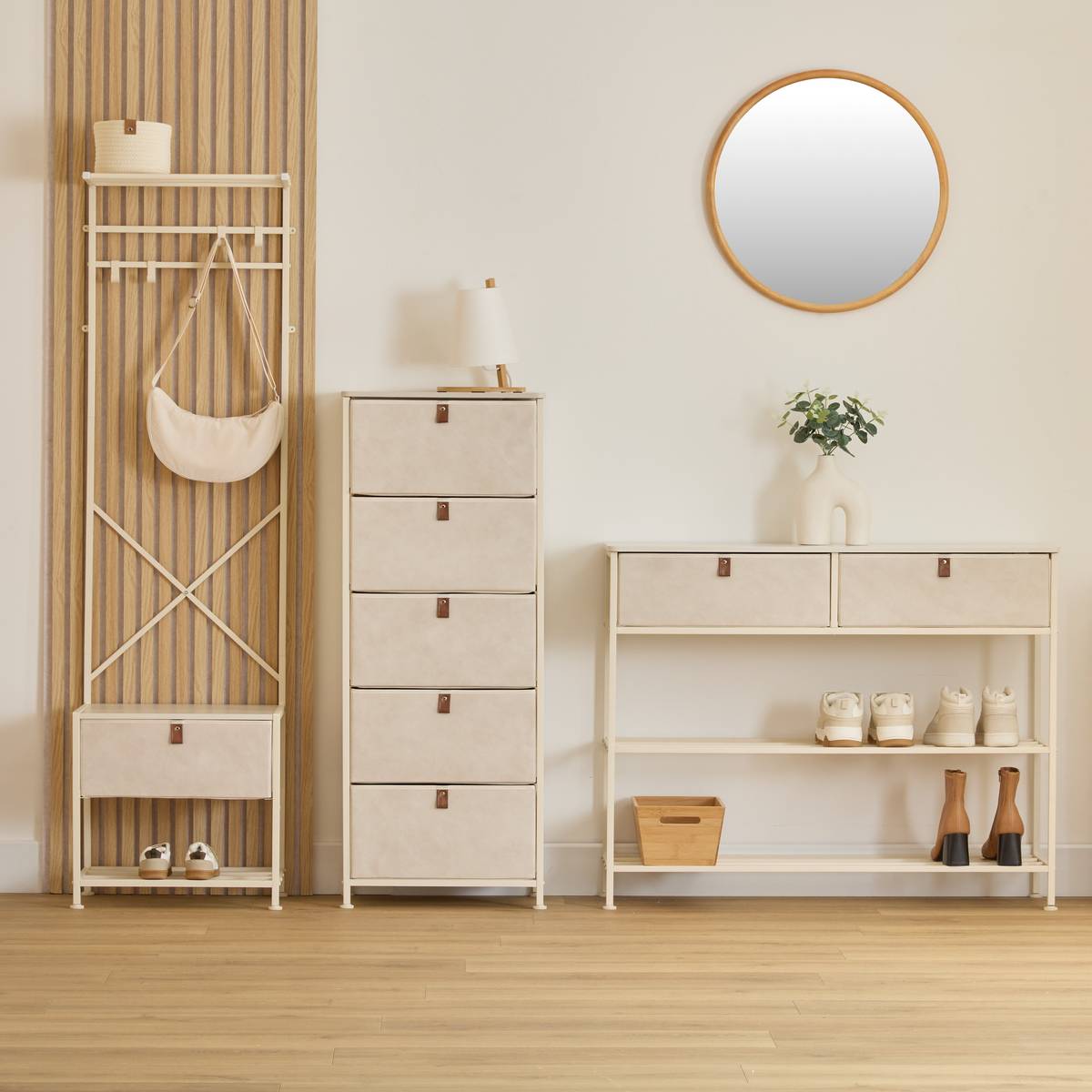 Rangement haut 5 tiroirs en acier et bois TISSA beige, 5FIVE SIMPLY SMART