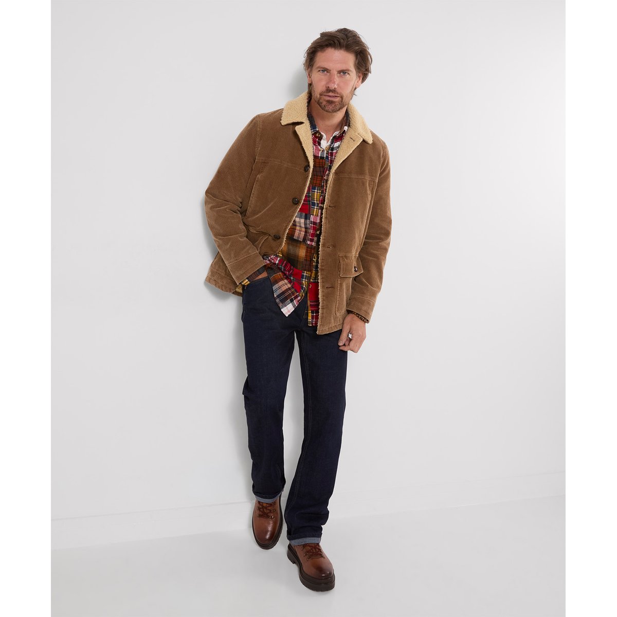 Manteau en Velours Côtelé et Sherpa Kodiak marron, JOE BROWNS