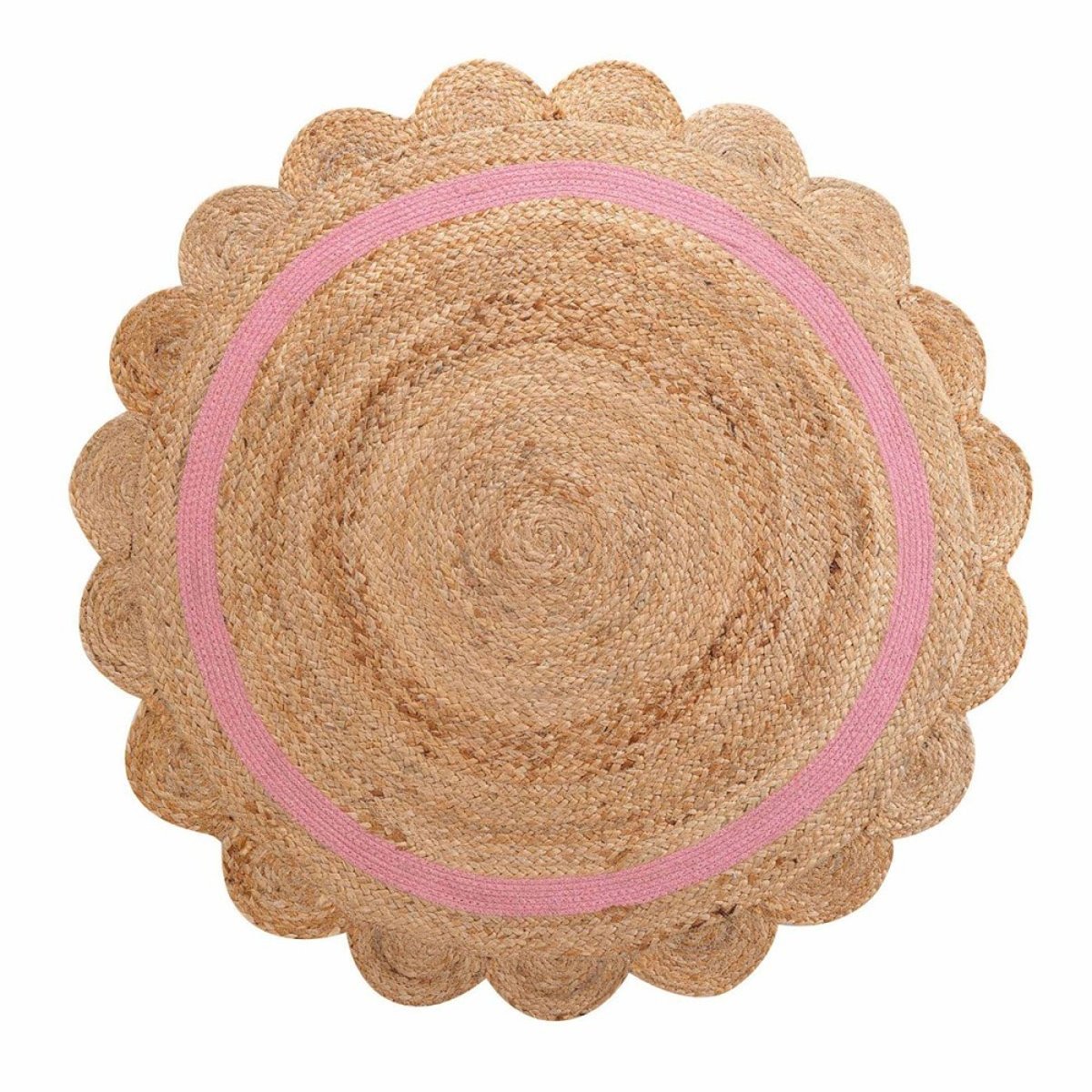 Tapis rond pompons 90  jute polycoton Rosaly rose, DECORATIE