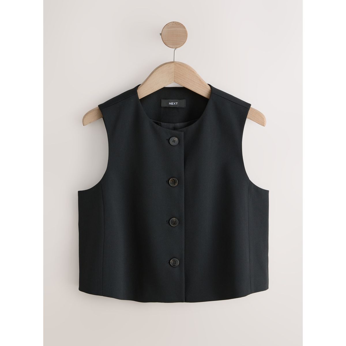 Gilet de costume ras cou ajusté noir, NEXT