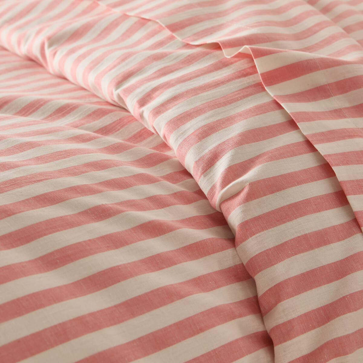 Housse de couette en coton, SOIZIC CORAIL rayé corail, LA REDOUTE INTERIEURS