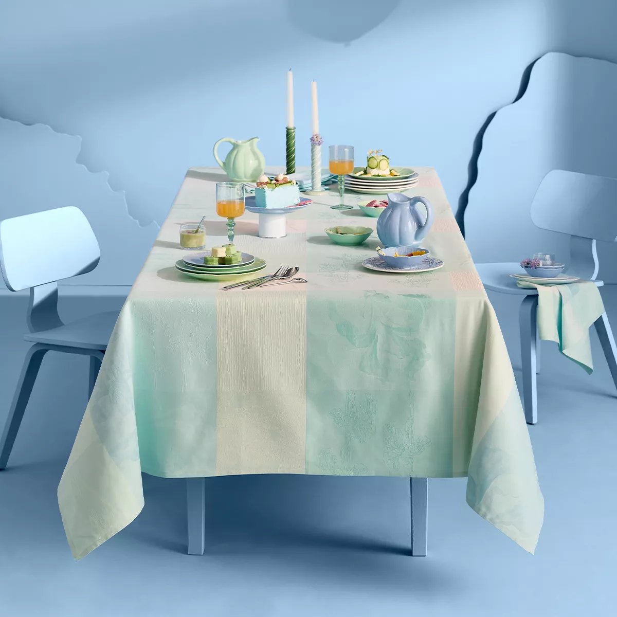 Nappe pur coton MILLE IRIS D'EAU aqua, GARNIER THIEBAUT