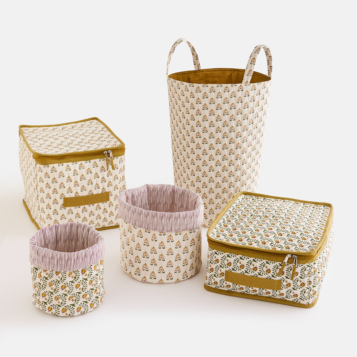 Panier à linge matelassé, en coton, SIVALI imprimé fond écru, LA REDOUTE INTERIEURS